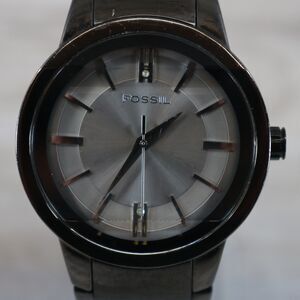 Fossil Black Stainless Steel Watch – Pre-Owned, Round, Gray Dial